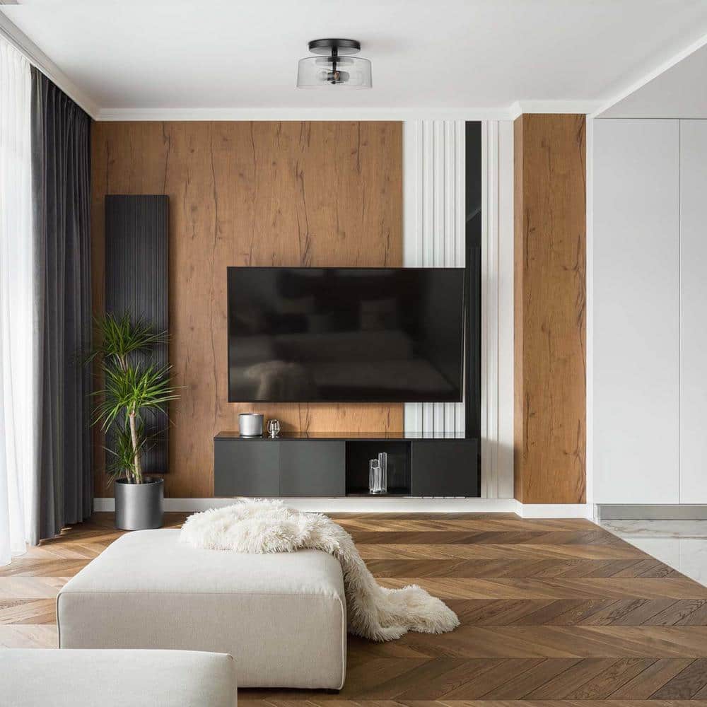 Wendell 13 in. 3-Light Matte Black Semi-Flush Mount with Clear Glass Shade, Vintage Edison Incandescent Bulbs Included - Hercitys