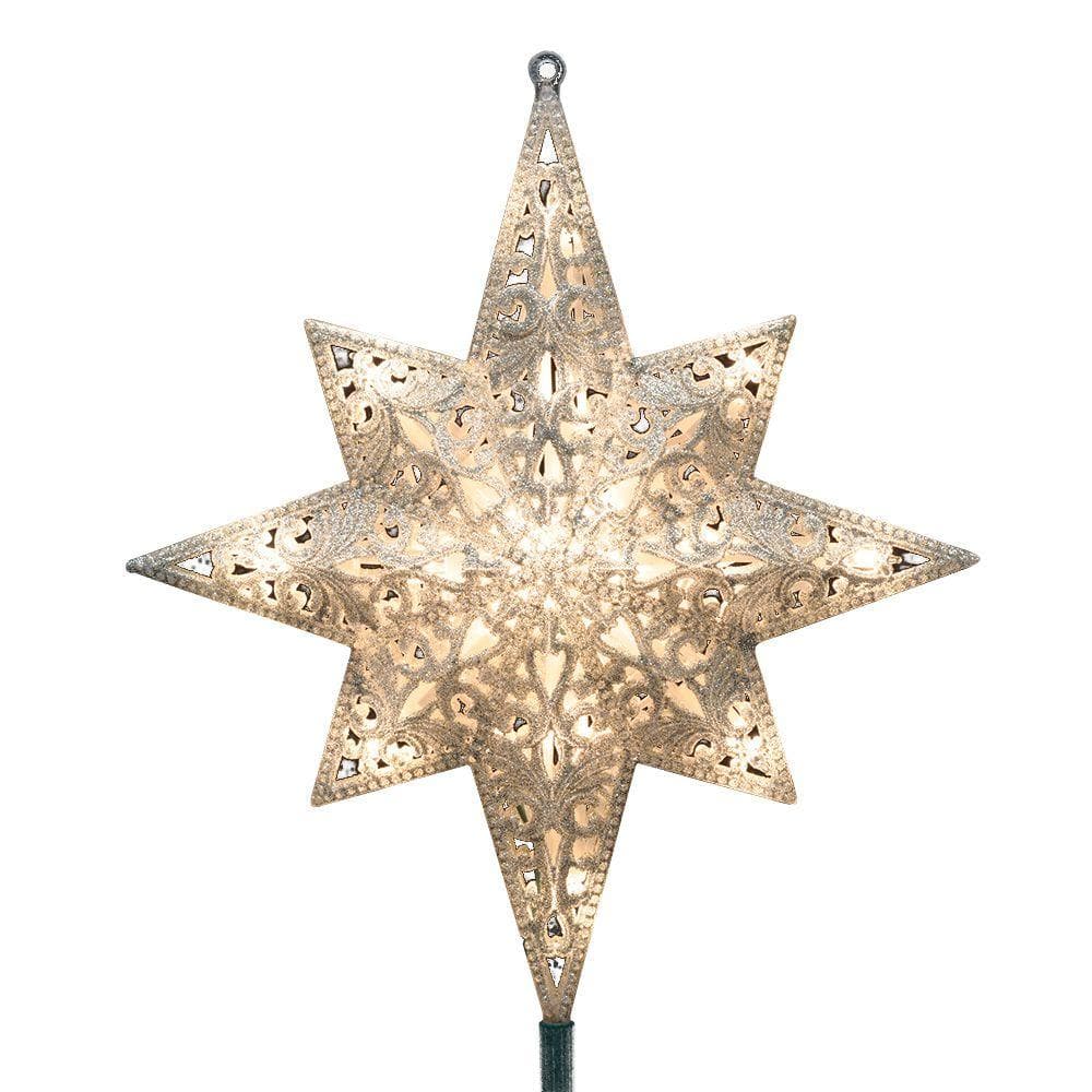 Holiday Classics 11 in. 16-Light Silver Glittered Bethlehem Star Tree Top - Hercitys