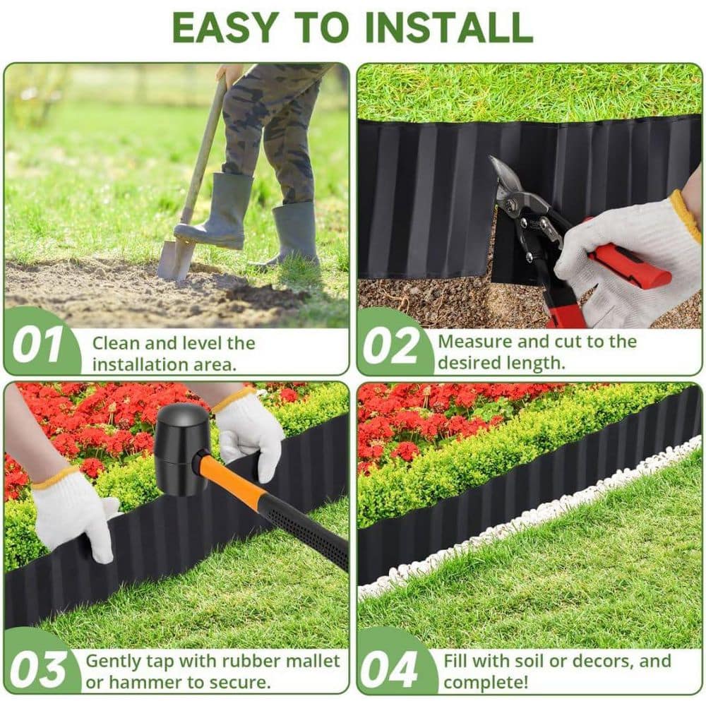 6 x 20 ft. Galvanized Steel Corrugated Metal Garden Edging for Flower Bed Lawn Vegetable Garden DIY Shape - Hercitys