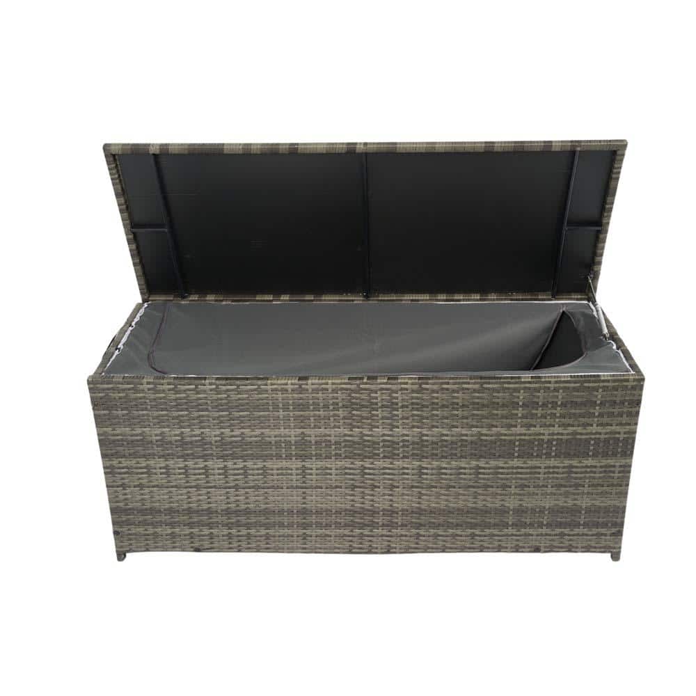 Storage Box, 113 Gallon Wicker Patio Deck Boxes with Lid, Outdoor Cushion Storage, Pillows, Towel Gray Wicker - Hercitys