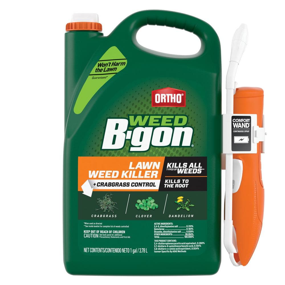 Weed B-Gon 1 Gal. Lawn Weed Killer Plus Crabgrass Control with Comfort Wand, Kills Dandelion, Clover, Crabgrass and More - Hercitys