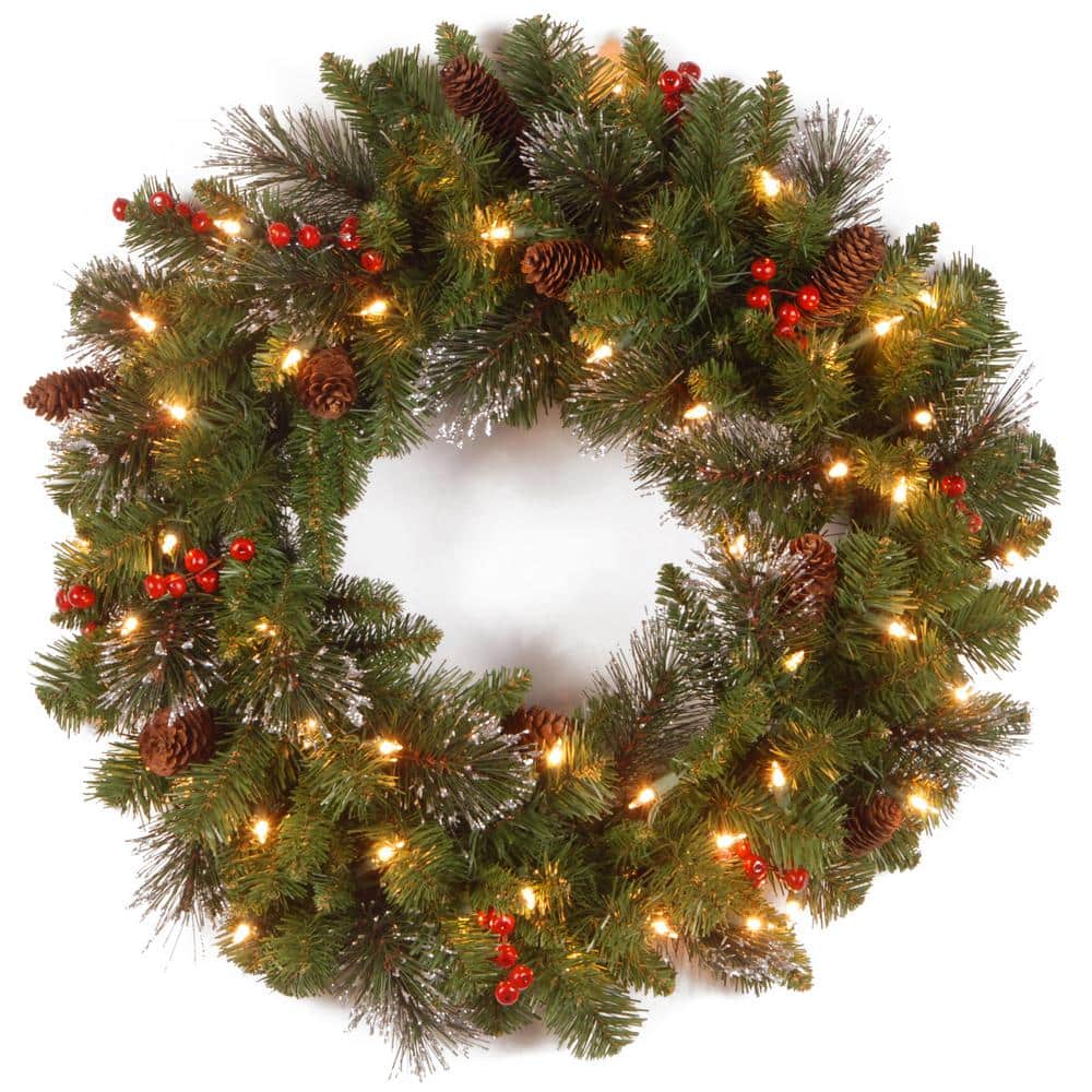 Crestwood Spruce 24 in. Artificial Wreath with Clear Lights - Hercitys