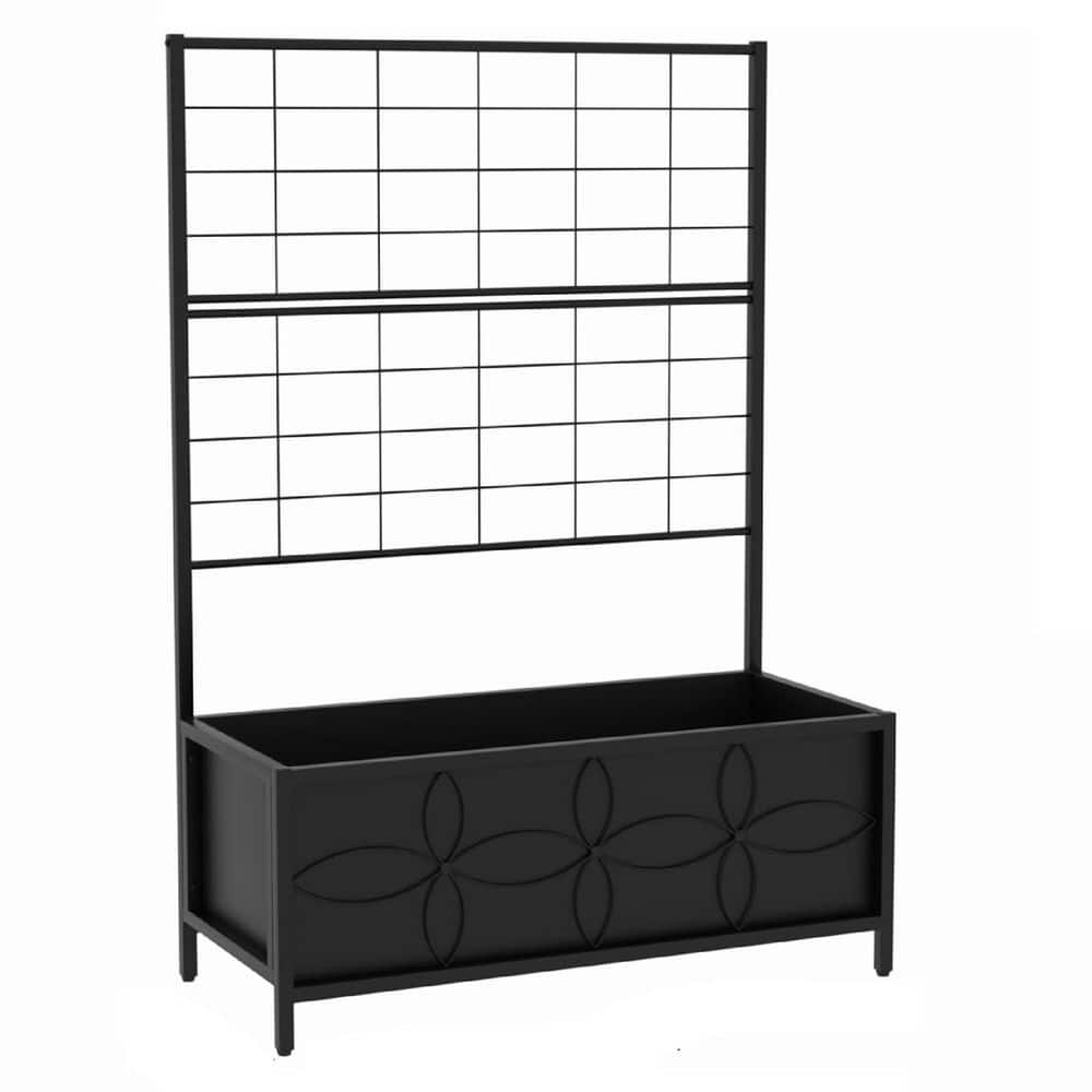 Sturdy Raised Garden Bed with Trellis 15.75 in. L x 35.43 in. W x 48.8 in. H Moisture Resistant Black Steel Planter Box - Hercitys