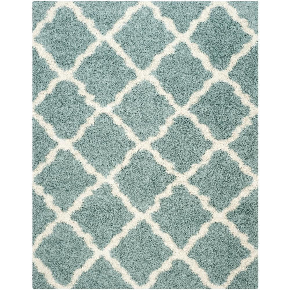 Dallas Shag Light Blue/Ivory 9 ft. x 12 ft. Geometric Area Rug - Hercitys