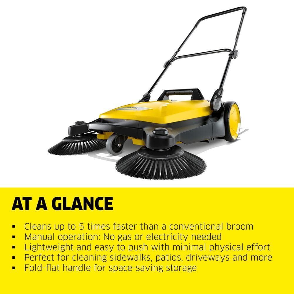 S 4 Twin Walk-Behind Outdoor Hand Push Sweeper – 5.25 Gal. Capacity - Hercitys