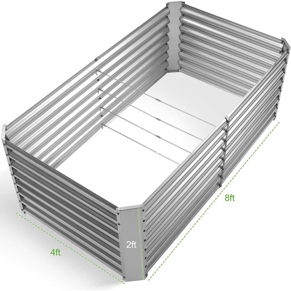 Galvanized Raised Garden Bed 96 in. L x 48 in. W x 24 in. H Durable Metal PlanterBox Outdoor Large Volume for Vegetables - Hercitys