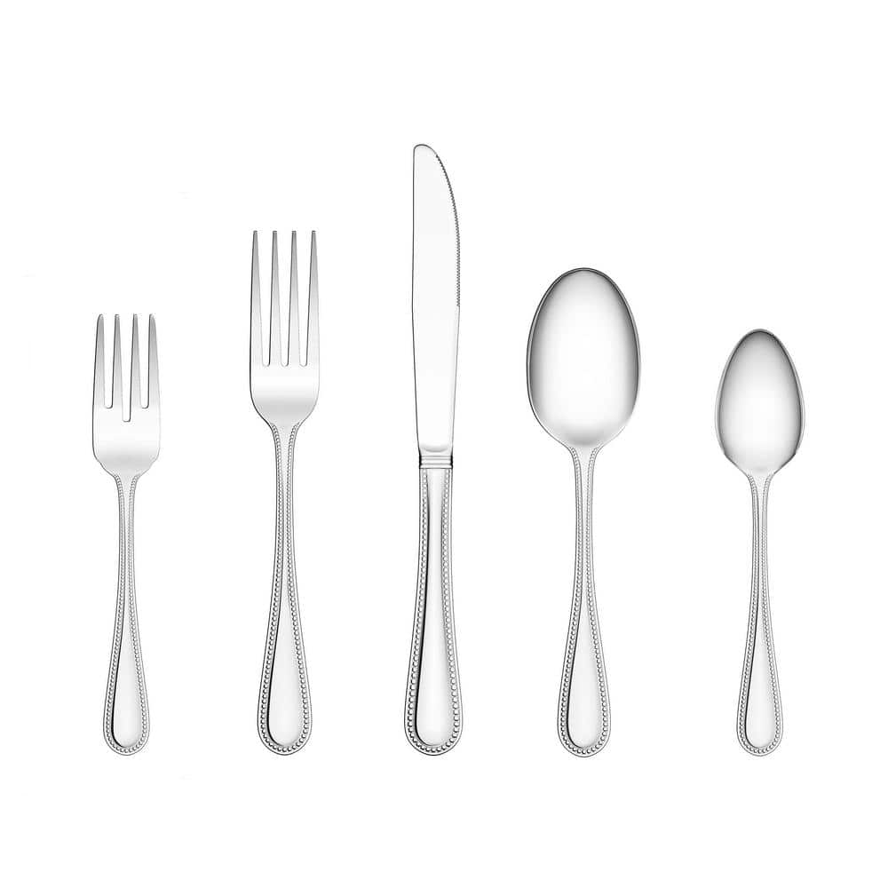 Beaded 46-Piece Silver Stainless Steel Flatware Set (Service for 8) - Hercitys