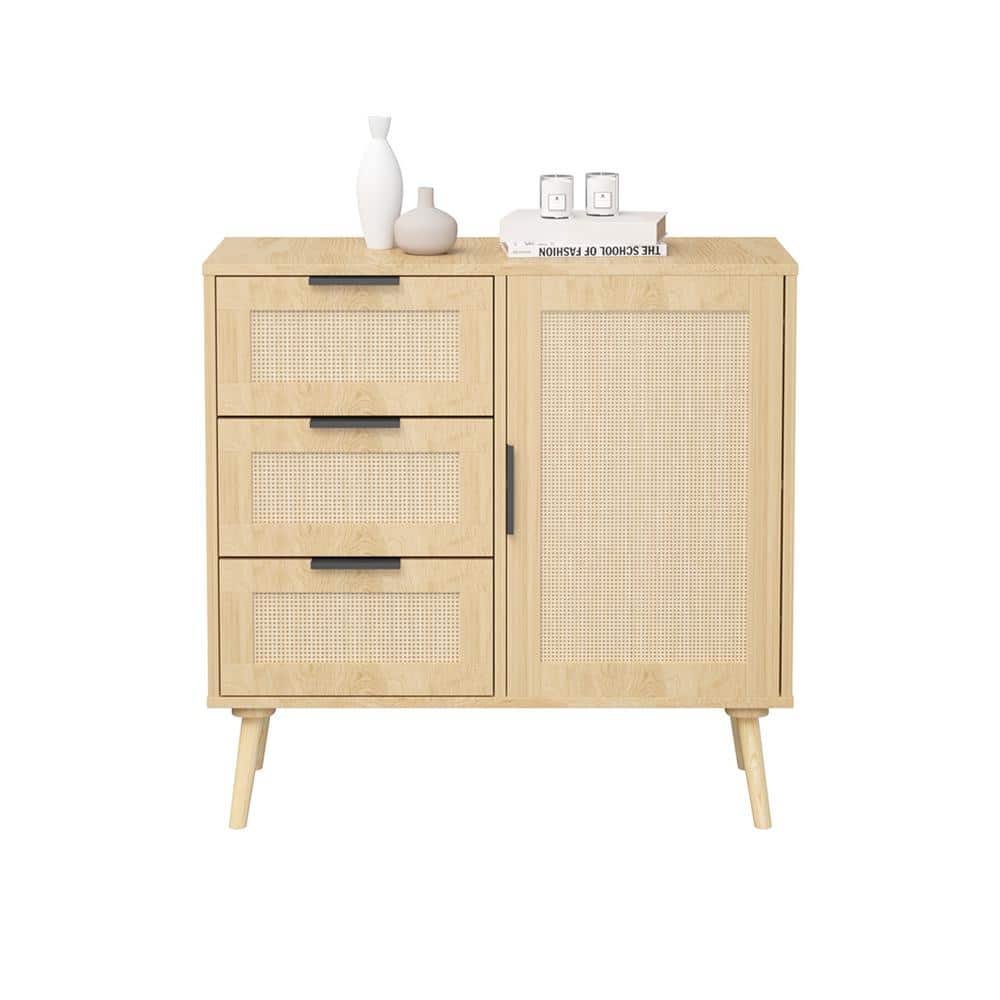 Modern Rattan Wood Dresser Wood Storage Cabinet Sideboard for Bedroom, Living Room, Entryway, Hallway - Hercitys