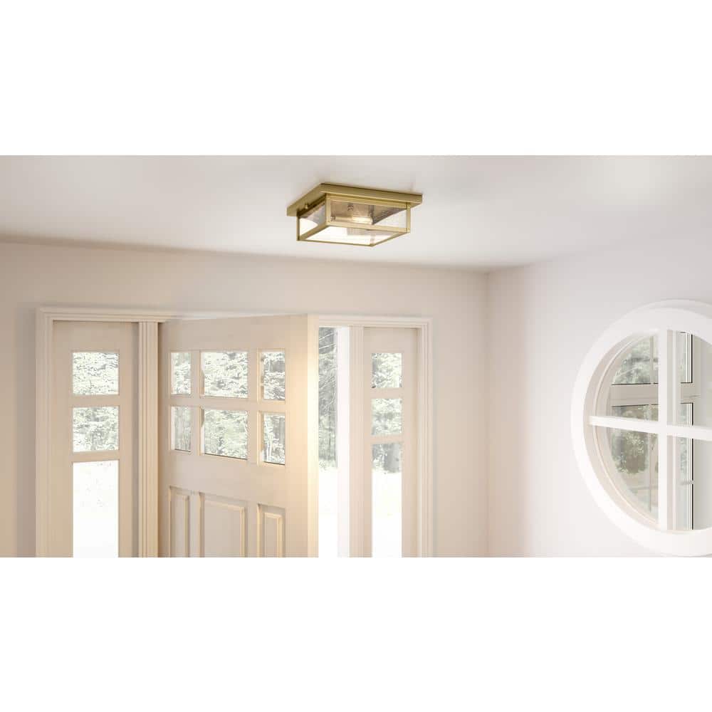 Westover 2-Light Antique Brass Flush Mount with Clear Seeded Glass - Hercitys