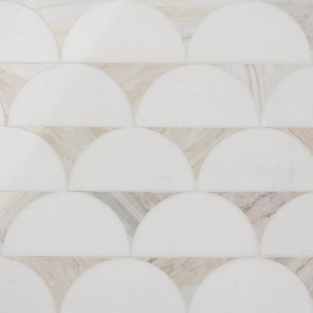 Halfmoon Sabbia 8.97 in. x 11.96 in. Polished Marble Floor and Wall Mosaic Tile (0.74 Sq. Ft./Each) - Hercitys