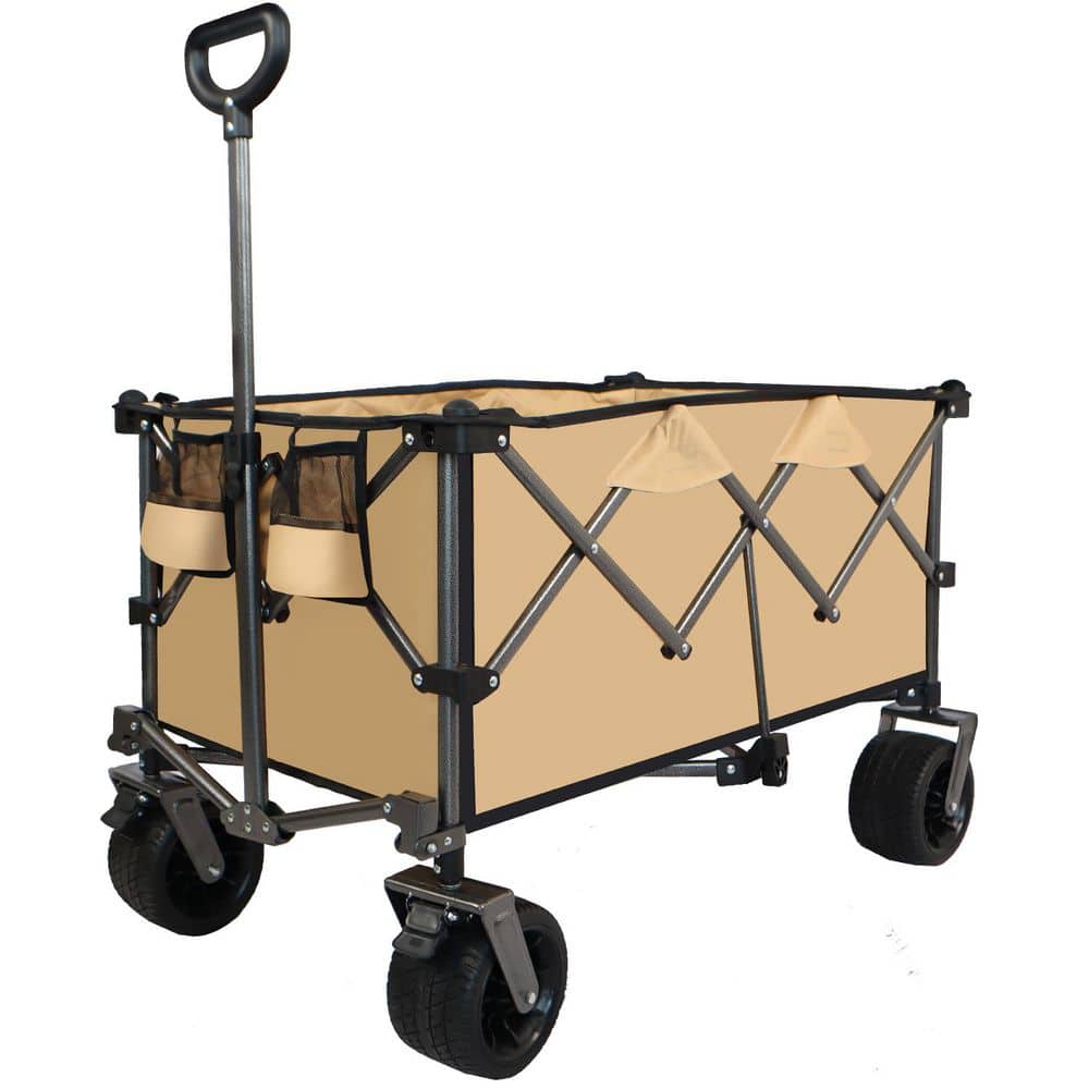 6.78 cu. ft. steel frame Garden Cart Collapsible Folding Wagon, Push Pull Folding Beach Cart with Polyester fabric - Hercitys