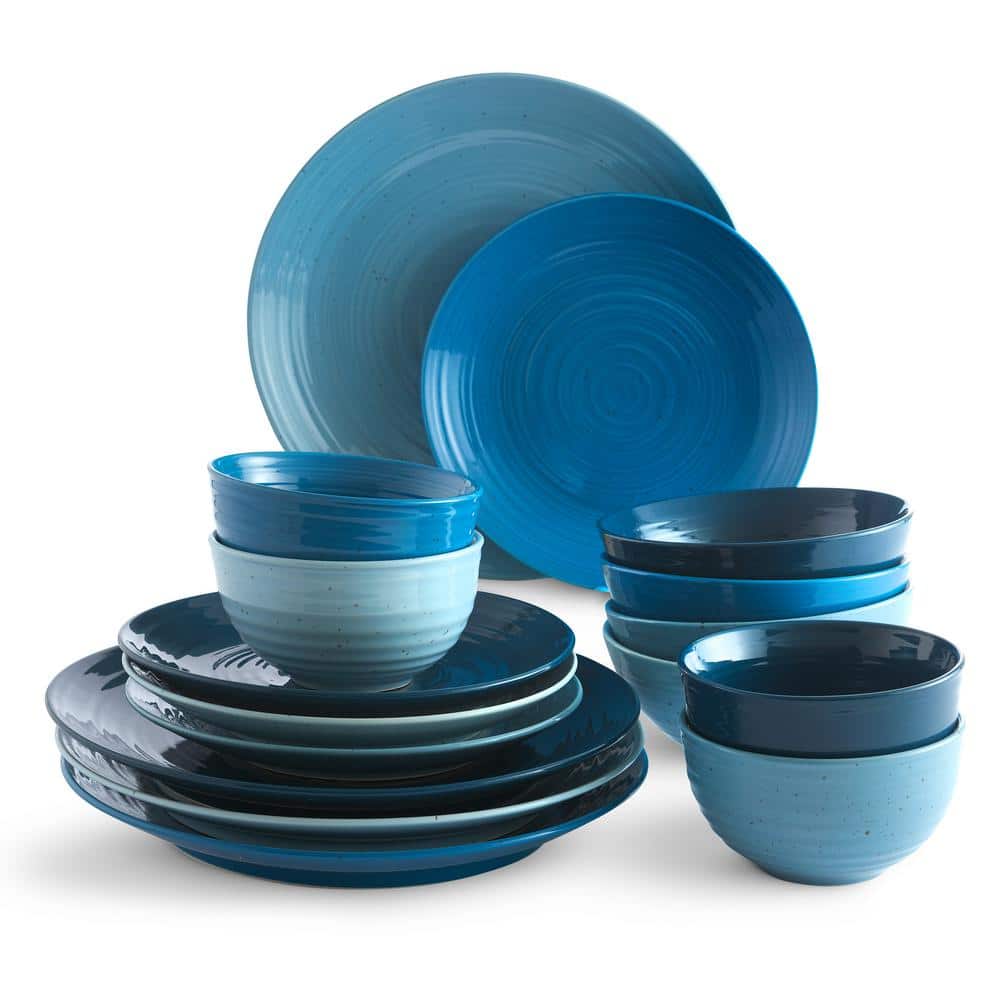Siterra 16-Piece Casual Ocean Blue Dinnerware Set (Service for 4) - Hercitys
