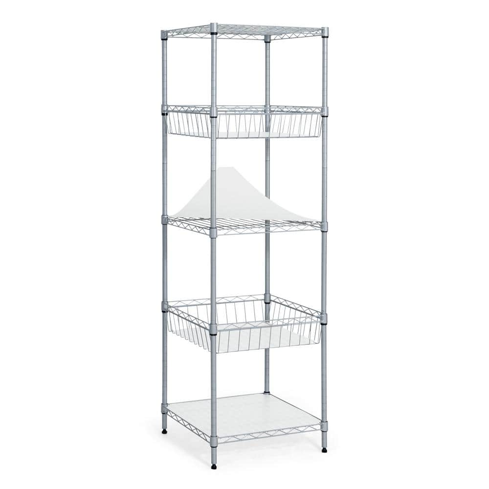Silver 5-Tier Steel Garage Storage Shelving Unit with Baskets and Liner (18 in. W x 60 in. H x 18 in. D) - Hercitys