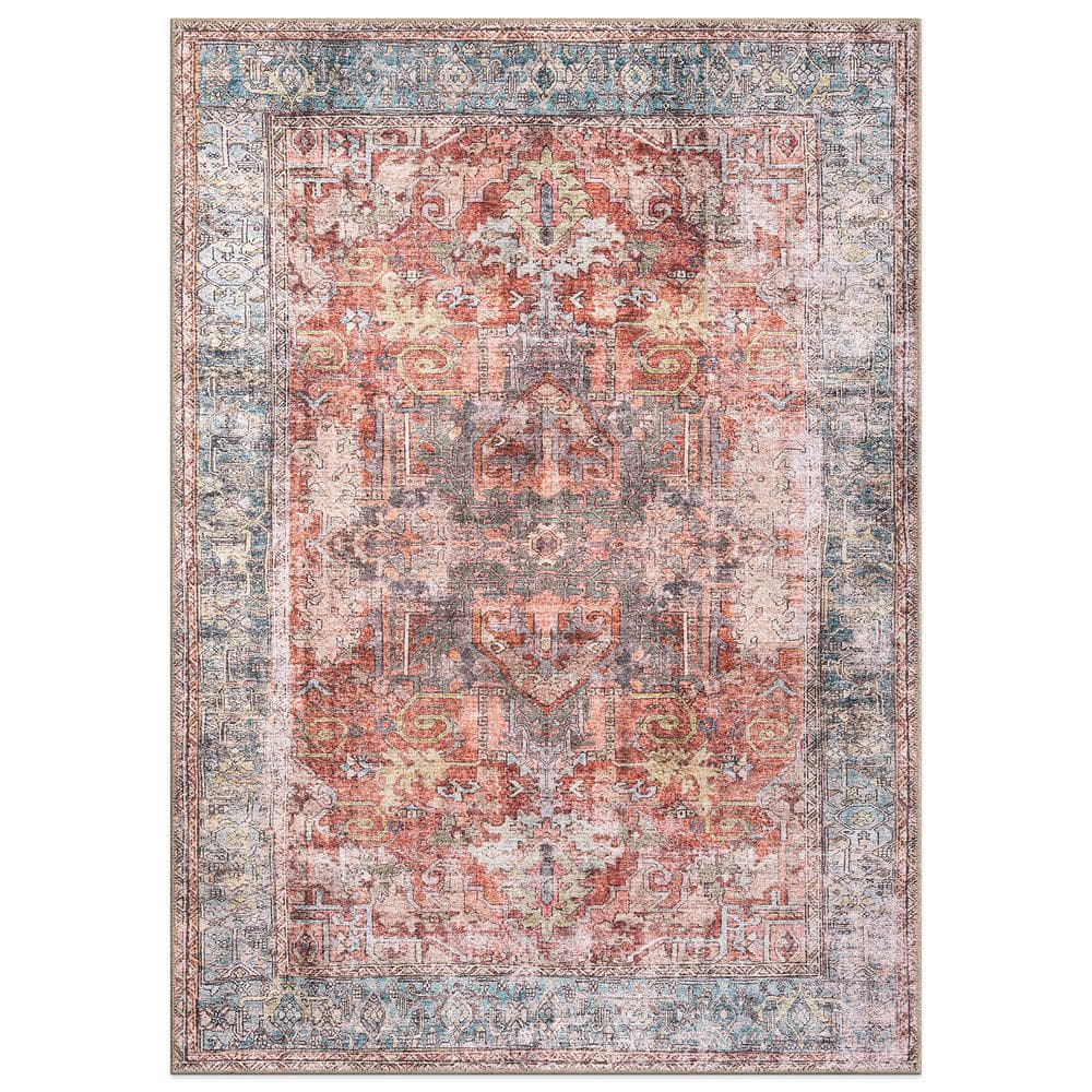 Amber Multi 5 ft. x 7 ft. Vintage Inspired Distressed Machine Washable Area Rug - Hercitys