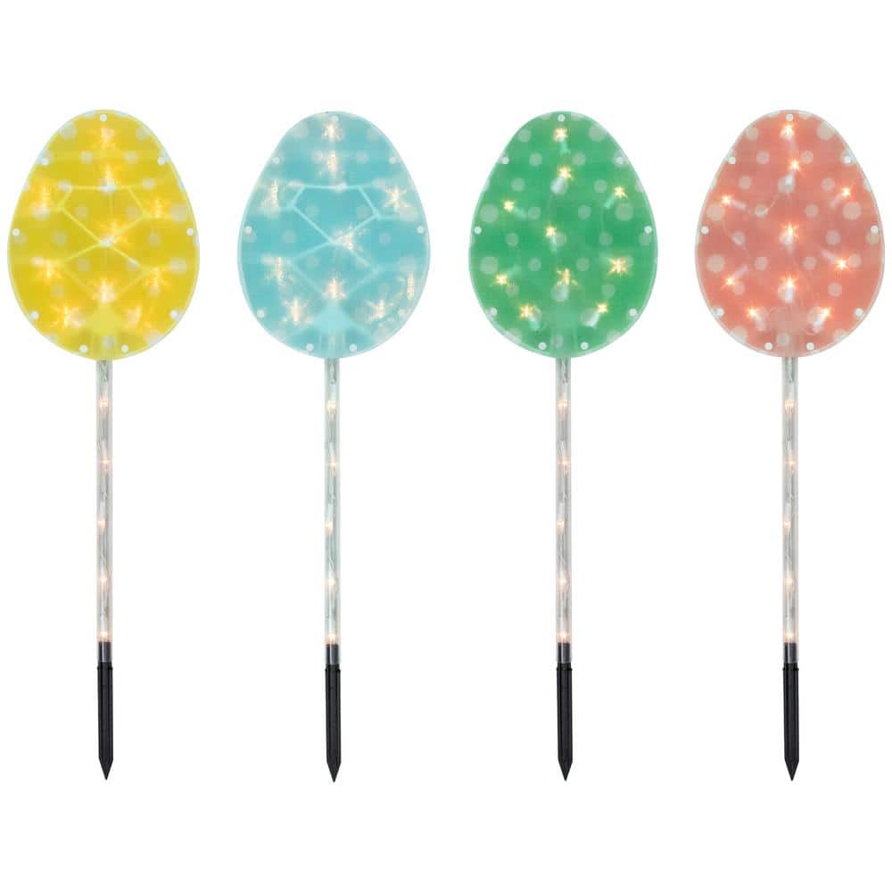 Pastel Easter Egg Pathway Marker Lawn Stakes Clear Lights (4-Count) - Hercitys