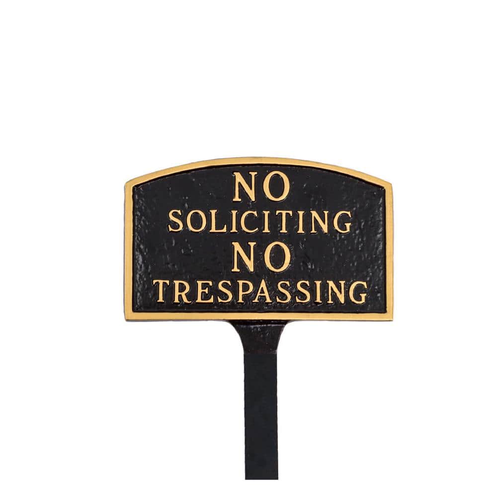 No Soliciting, No Trespassing Arch Small Statement Plaque with 23 in. Lawn Stake – Black/Gold - Hercitys