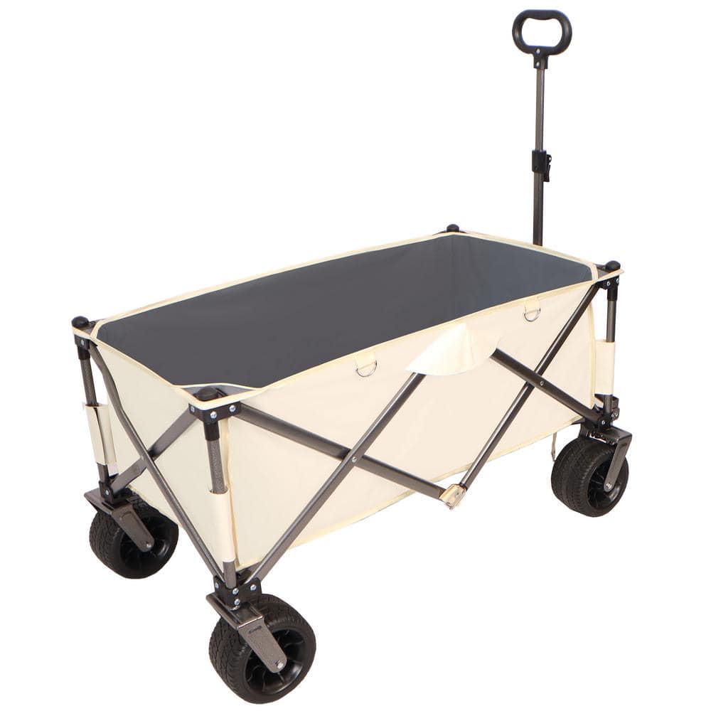 Antique White 4.83 cu. ft. Steel Garden Cart with Big Wheels, Adjustable Handle and Drink Holders - Hercitys