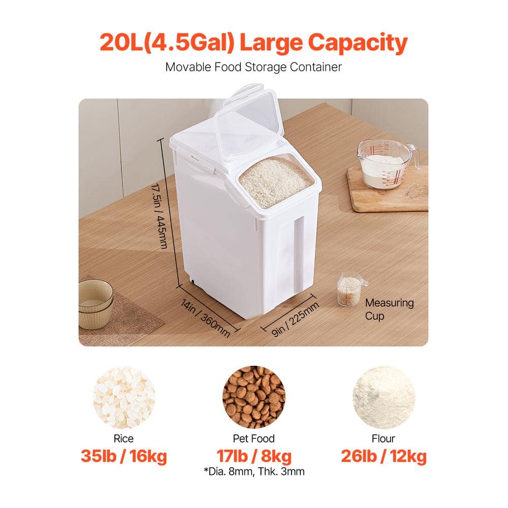 Rice Storage Container 4.5 Gal. /20 L Capacity Large Dog Food Dispenser Bin Kitchen Ingredient Grain Cereal Flour Bin - Hercitys