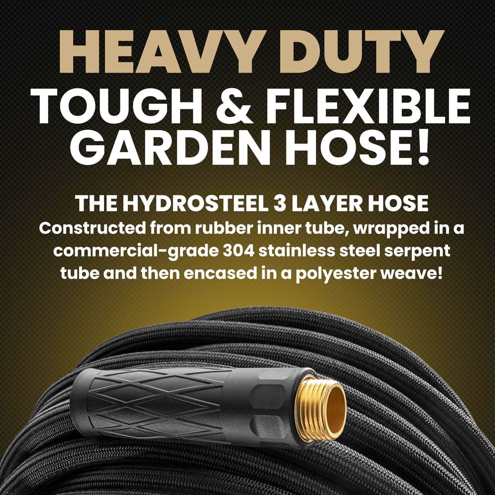 Pro 5/8 in. Dia x 75 ft. Heavy-Duty Flexible Light-Weight 304 Stainless Steel Metal Water Hose with Brass Nozzle - Hercitys