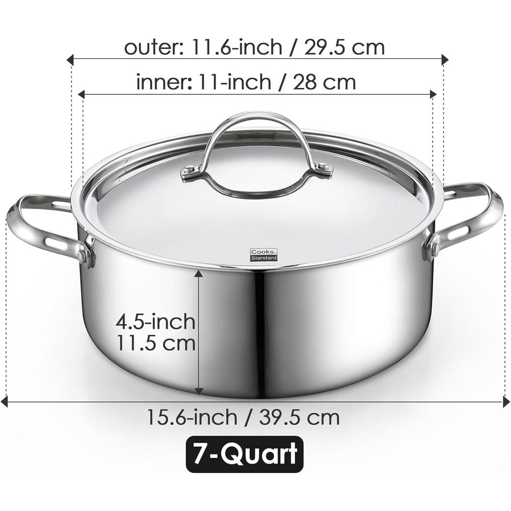 7-qt. Multi-Ply Clad Stainless Steel Stock Pot, Pasta Cooking Canning Pot with Lid, Deep Stockpot Induction Cookware - Hercitys