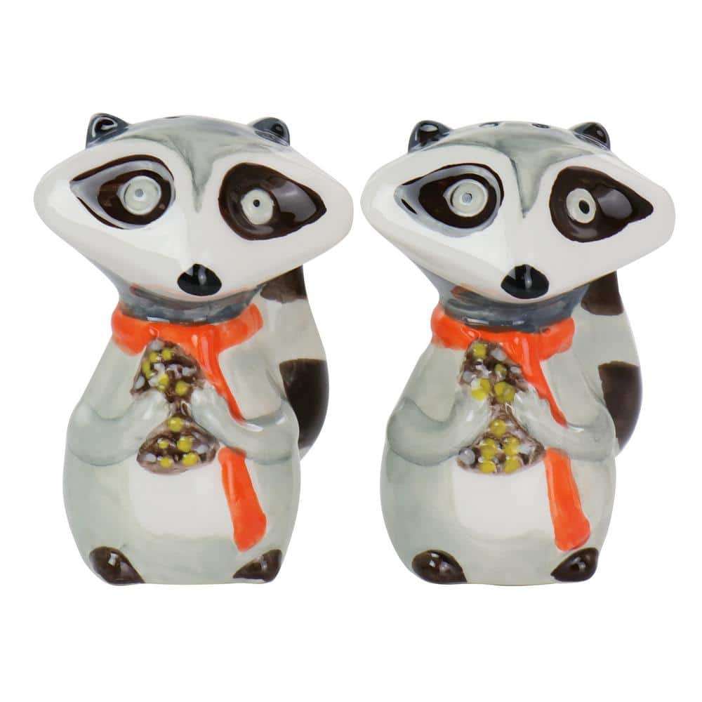 Woodland Raccoon 2-Piece Multi-Color Hard Dolomite Salt and Pepper Set - Hercitys
