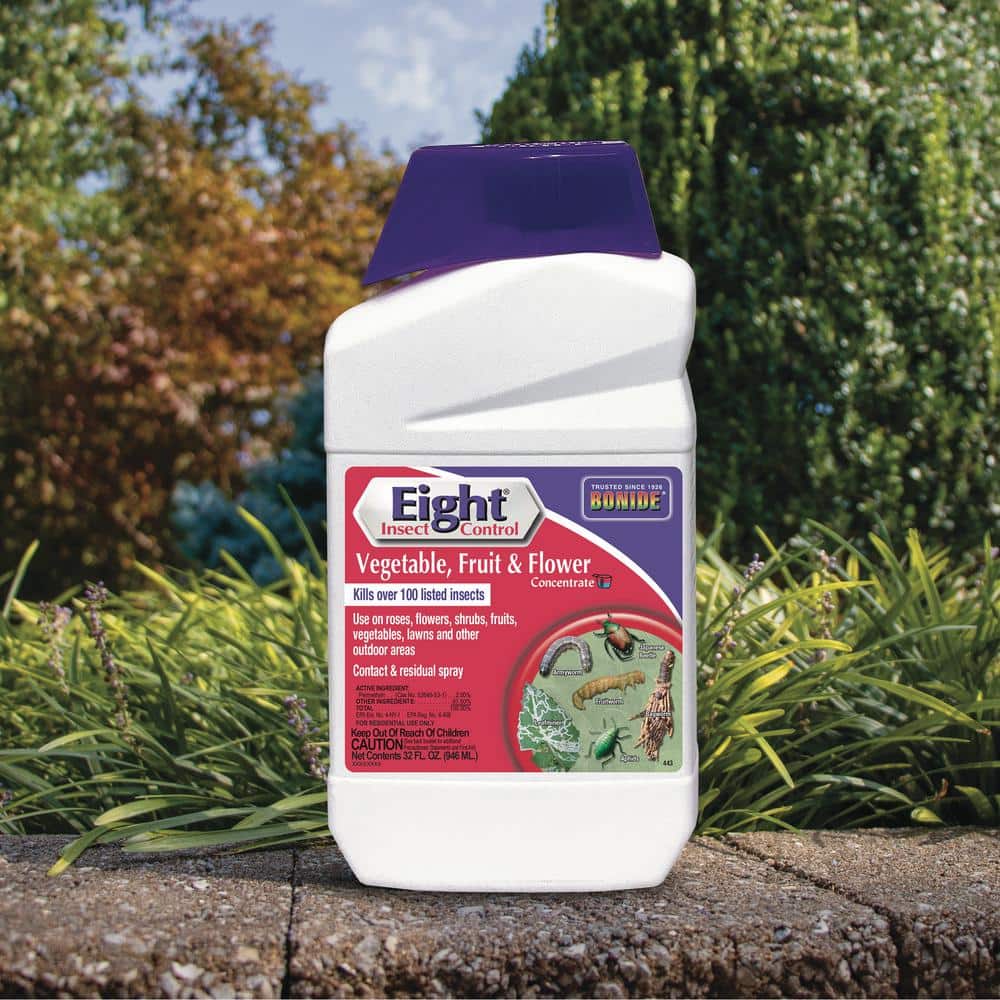 Eight Insect Control Vegetable, Fruit and Flower, 32 oz Concentrate Long Lasting Insecticide for Beetles and More - Hercitys