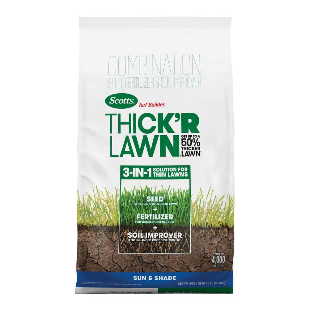 Turf Builder 40 lbs. 4,000 sq. ft. THICK’R LAWN Grass Seed, Fertilizer, and Soil Improver for Sun & Shade - Hercitys