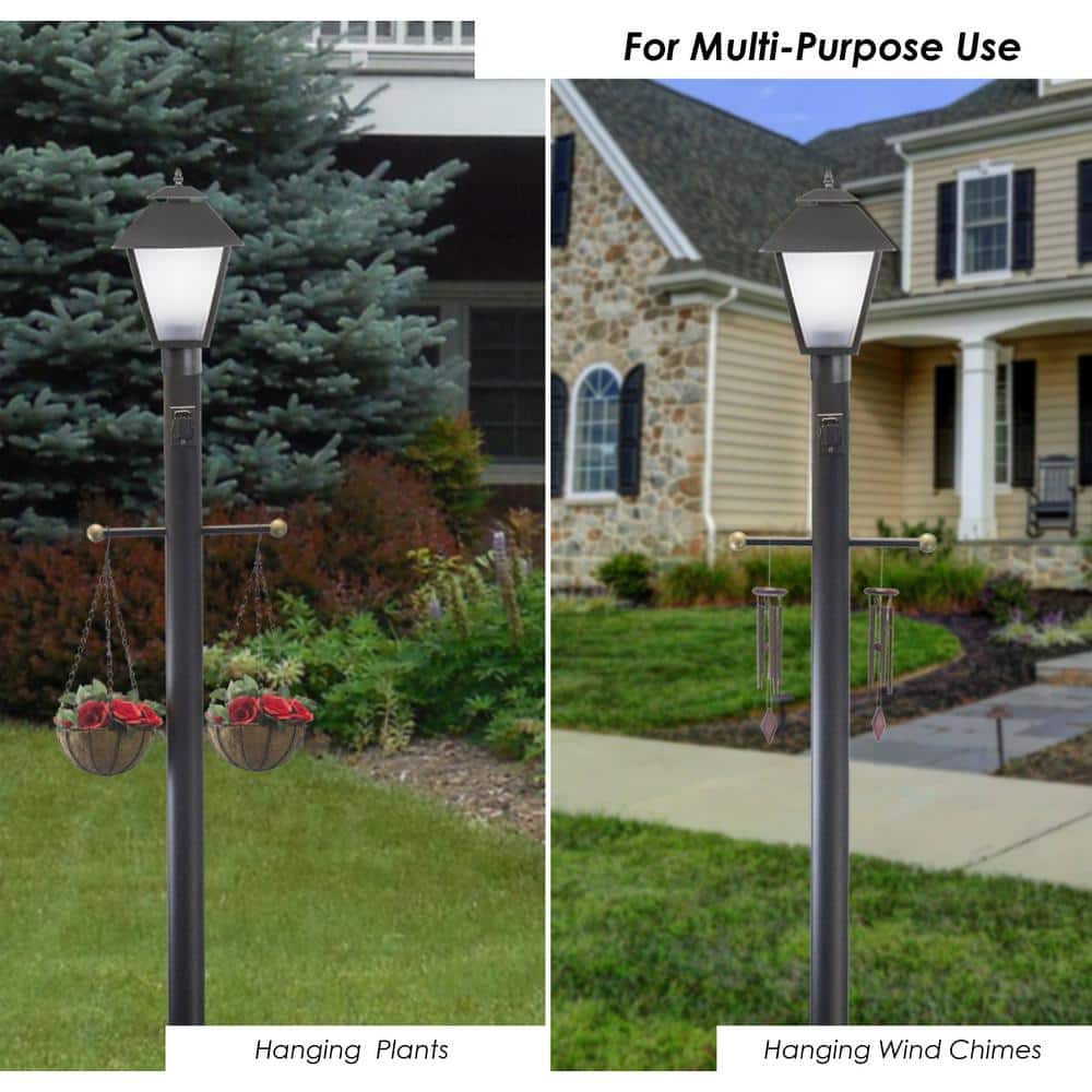 7 ft. Black Outdoor Direct Burial Lamp Post with Cross Arm and Grounded Convenience Outlet fits 3 in. Post Top Fixtures - Hercitys