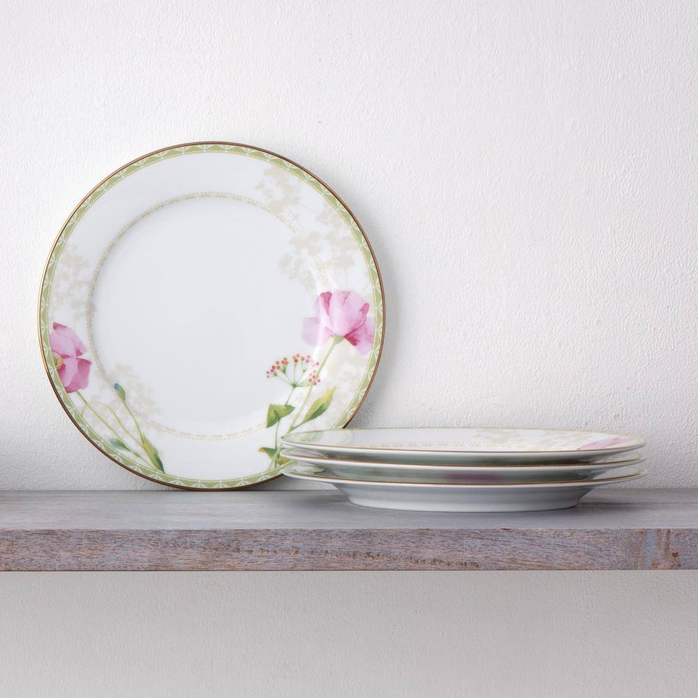 Poppy Place 8.25 in. (White and Pink) Porcelain Salad Plates, (Set of 4) - Hercitys