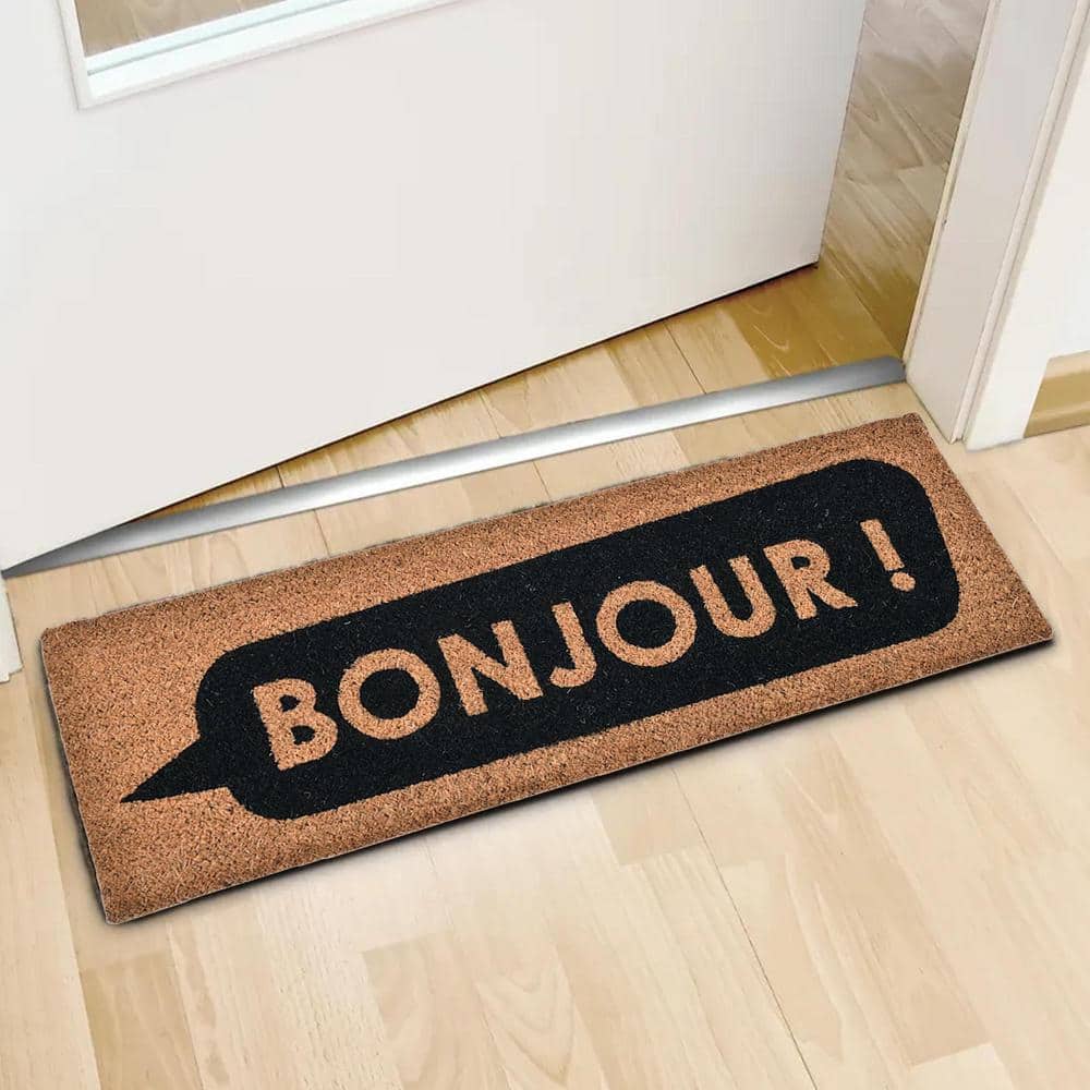Brown and Black Bonjour Sheltered 30 in. x 10 in. Front Long Door Mat Coir Coco Fibers - Hercitys