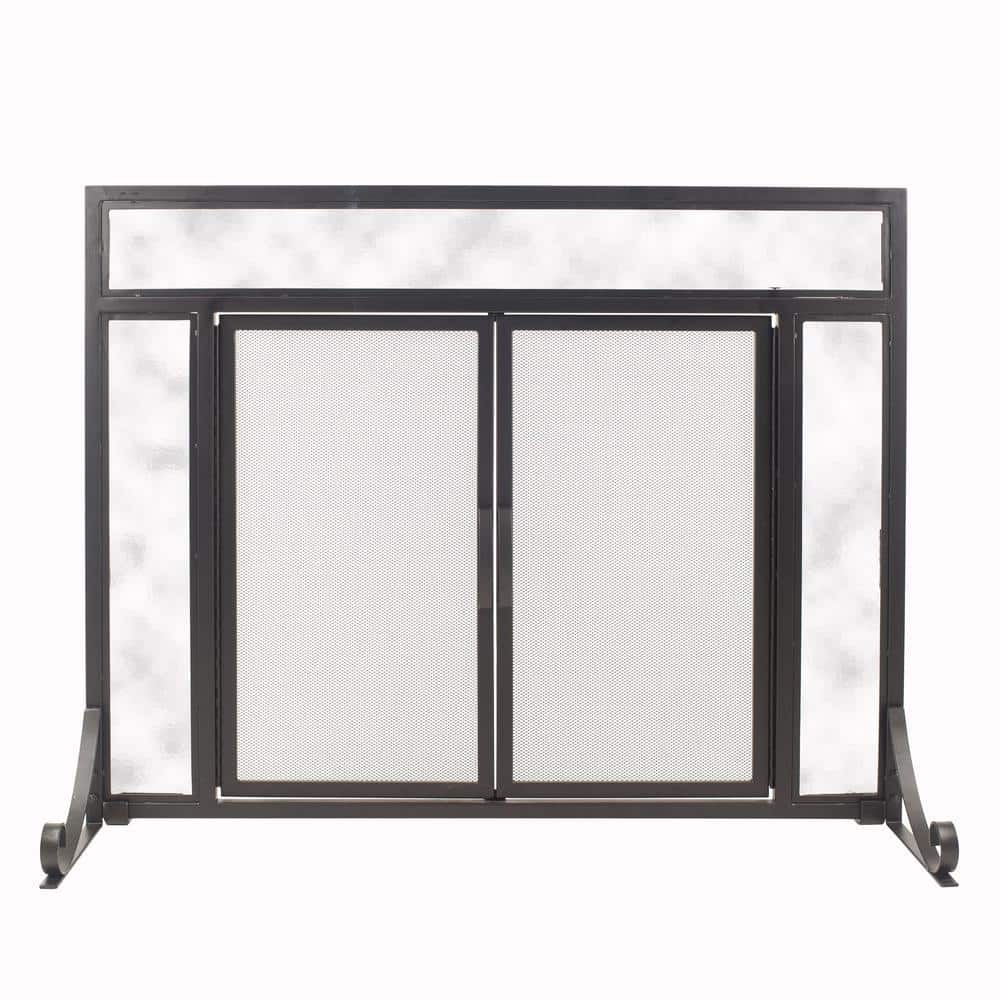 Manchester Large Size Black Steel and Glass Single-Panel Fireplace Screen with Doors - Hercitys
