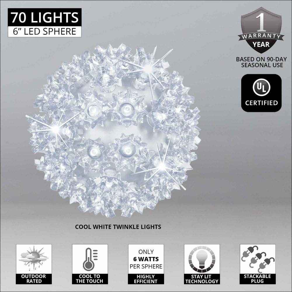 6 in. 70-Light LED Cool White Twinkle Starlight Sphere - Hercitys