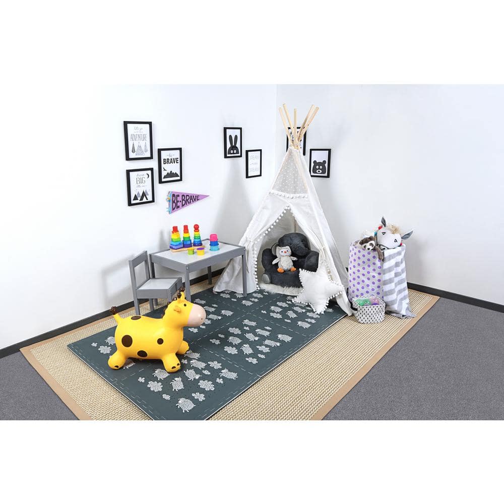 Reversible Sheep/Black Children’s Designer 24 in. x 24 in. x 0.47 in. Foam Mats (4-Pack) - Hercitys
