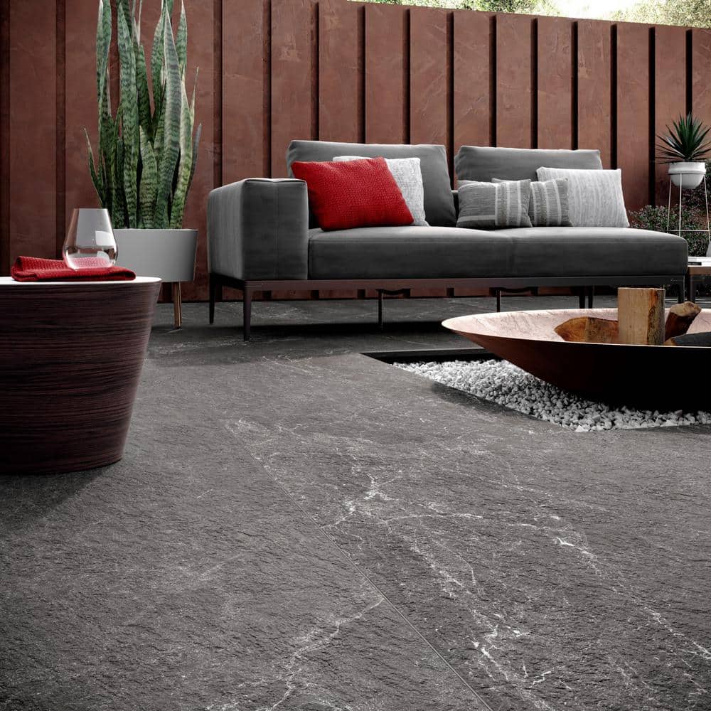 LithoTech 23.62 in. x 47.24 in. x 0.78 in. Graphite Gray Matte Porcelain Floor Paver Tile (7.74 sq. ft./Each) - Hercitys