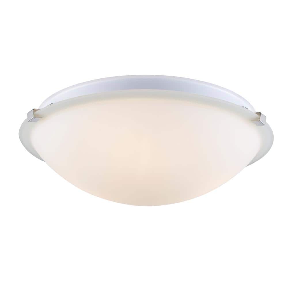 Neptune 15 in. 3-Light Brushed Nickel Flush Mount Ceiling Light Fixture with Frosted Glass Shade - Hercitys