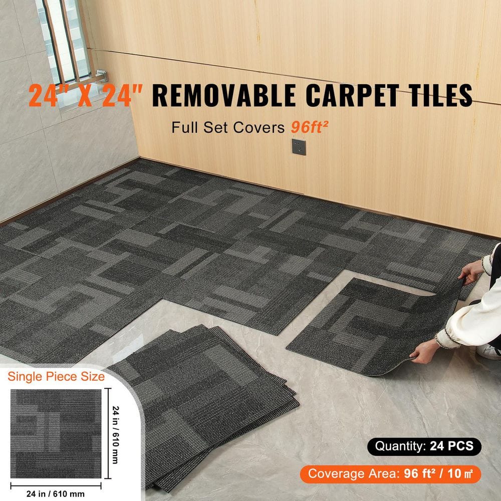 Carpet Tiles Reusable Gray 24 in. x 24 in. Peel and Stick Carpet Tiles Squares (96 sq. ft.)Soft Padded Carpet - Hercitys