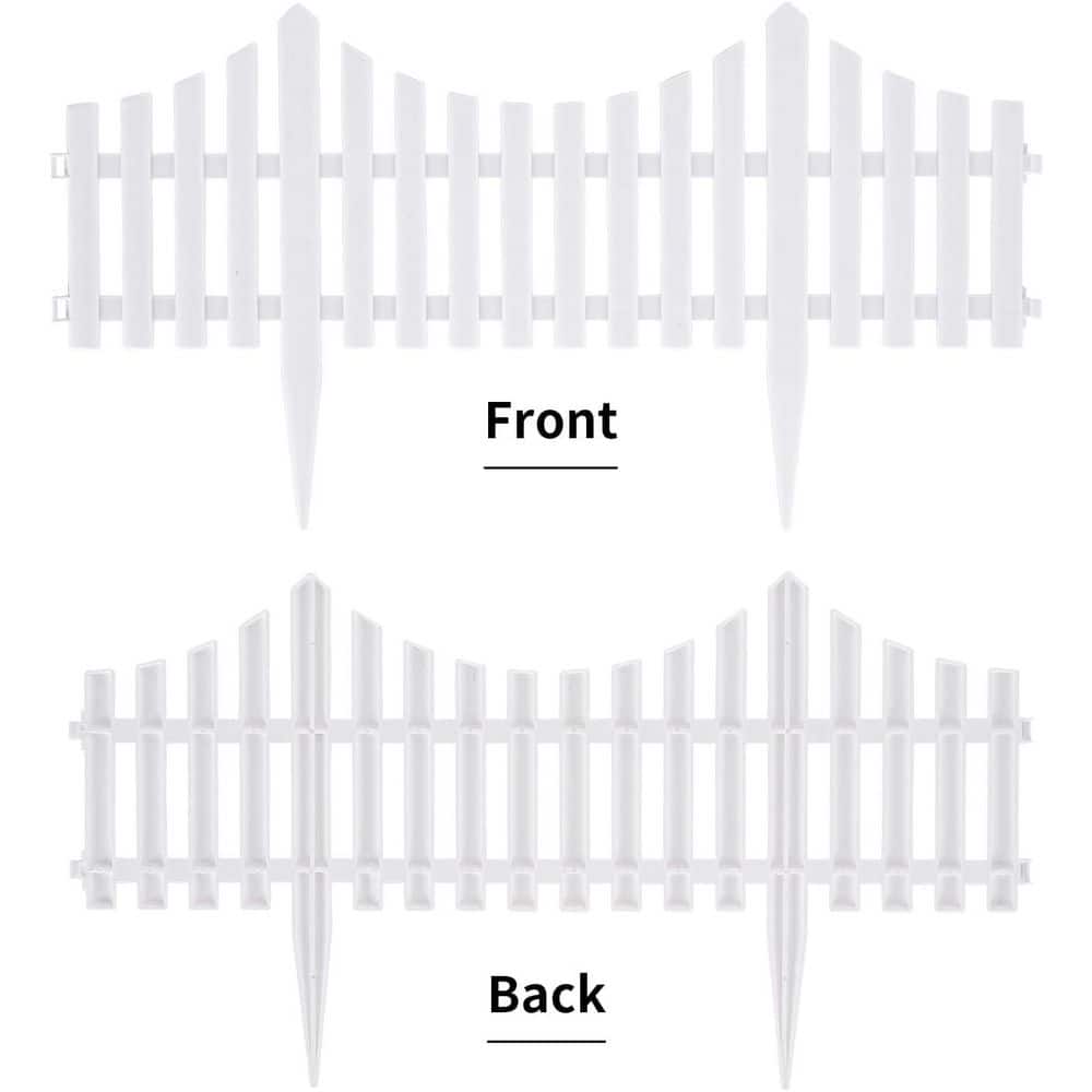 Plastic White Edging Garden Picket Fence Path Panels 13in Tall Pack of 4 Overall Length 8 ft. - Hercitys