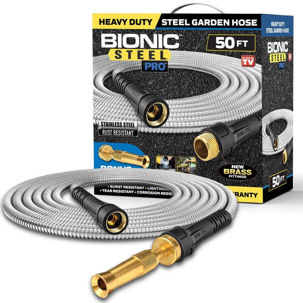 Pro 5/8 in. x 50 ft. Heavy-Duty Stainless Steel Garden Hose with Brass Fitting - Hercitys
