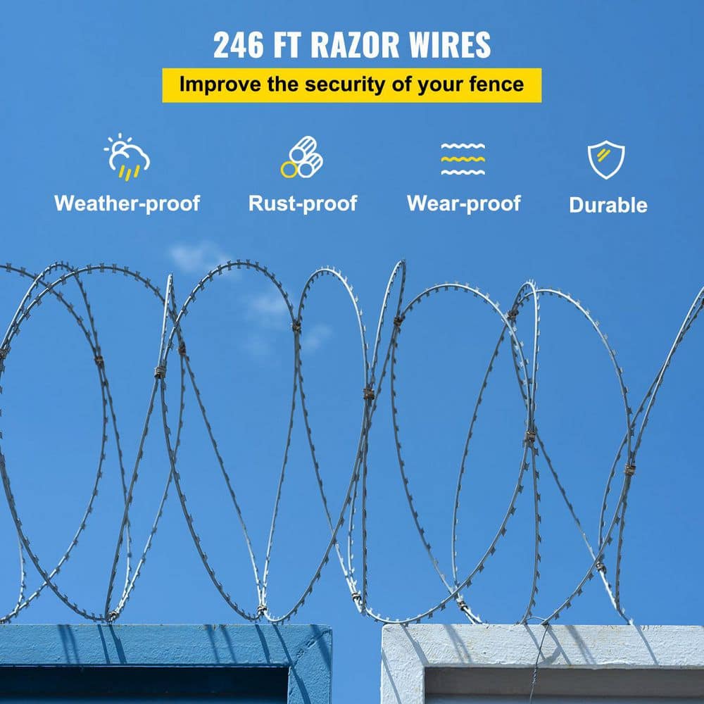 Razor Wire 246 ft. Galvanized Barbed Wire Razor Ribbon Barbed Wire 5 Coils 49 ft. Per Roll Garden Fence - Hercitys