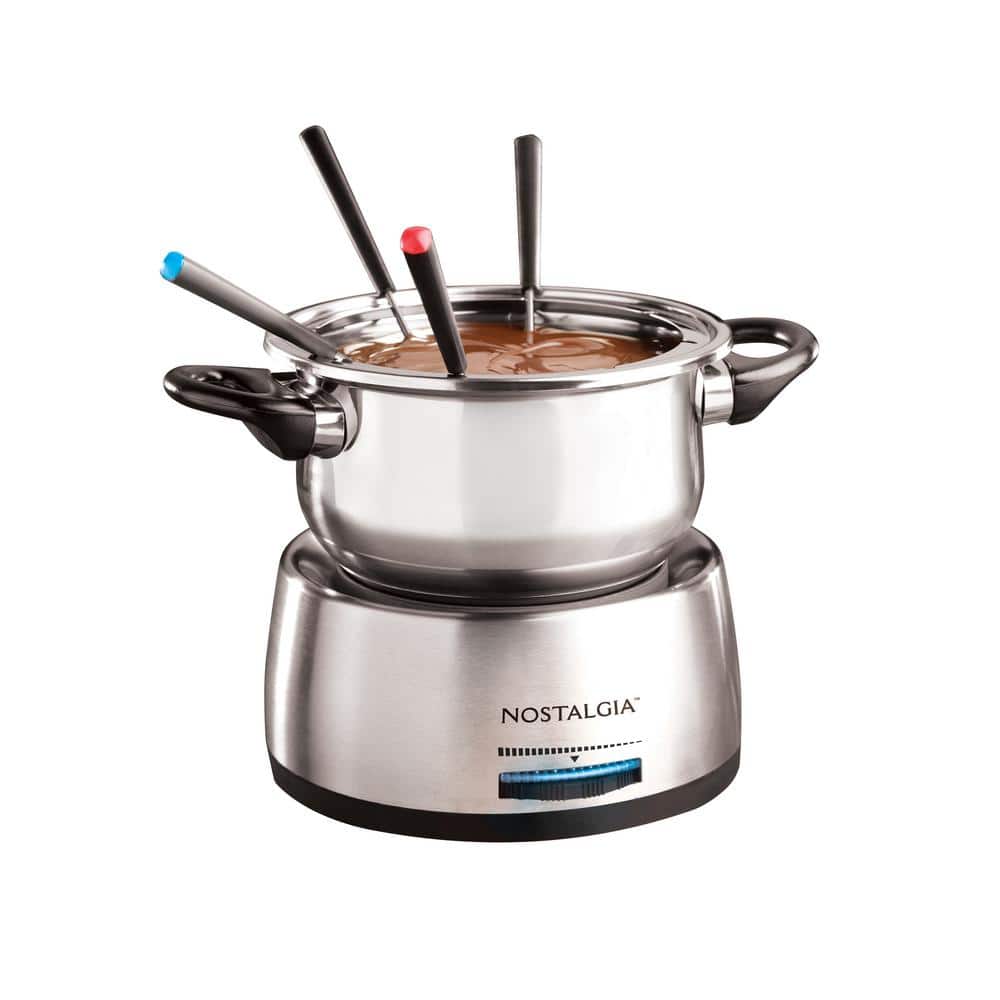 Electric Stainless Steel Fondue Pot, 6-Cup, with Temperature Control, 6 Forks, and Removable Pot - Hercitys