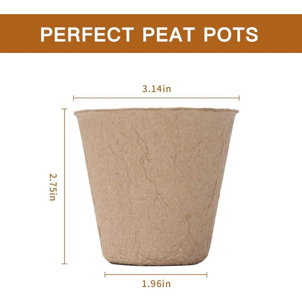 Peat Planting Pots Starter Kit 3 Round Paper Pulp Germination Indoor Seedling Supplies Biodegradable 50-Piece - Hercitys