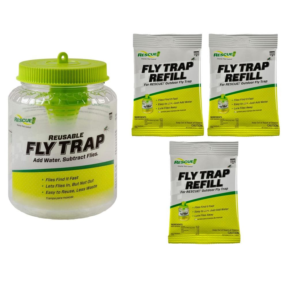 Outdoor Reusable Fly Trap Canister with (3 Refills) - Hercitys