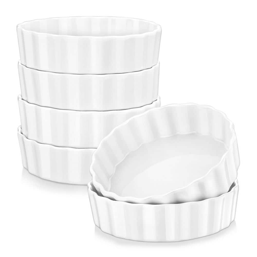 White Porcelain Baking Dishes 6-Piece Mini Ramekins Set Round Ramekins Dishes 8 oz. Creme Brulee Dish - Hercitys