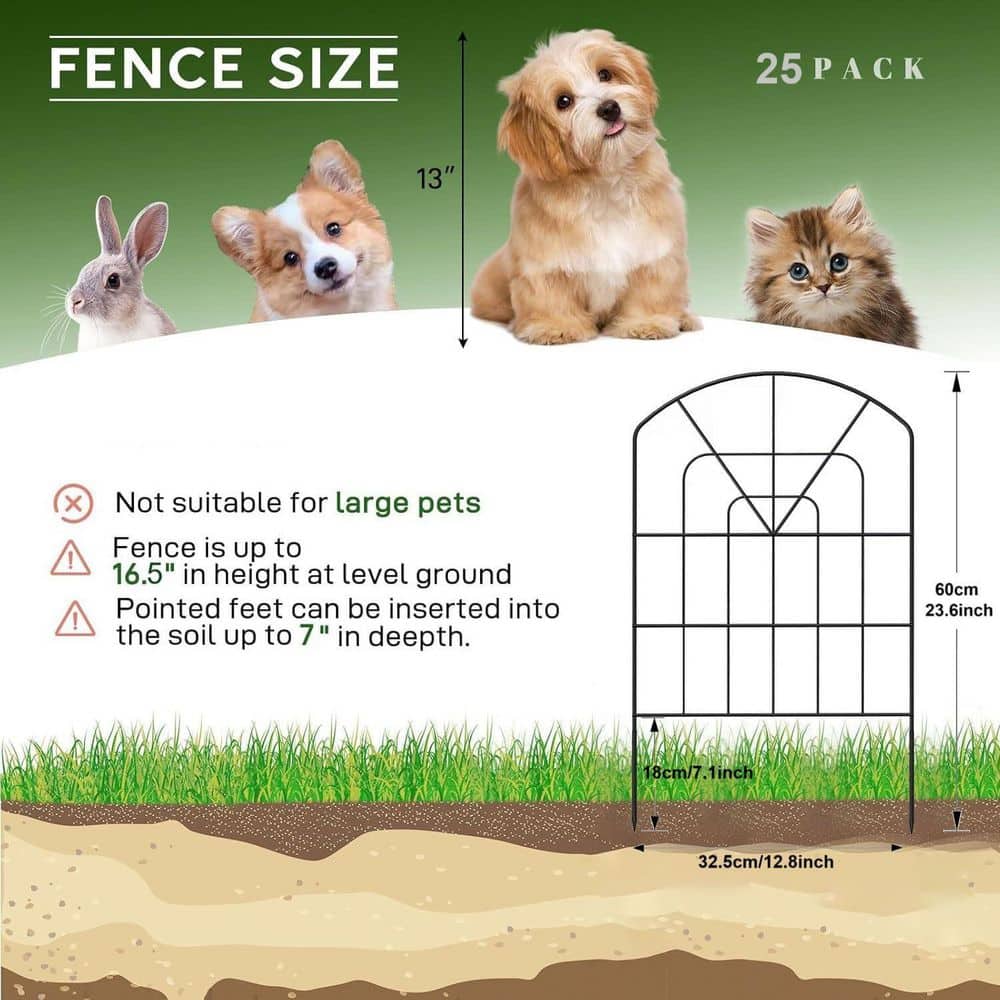 Decorative 24 in. H Metal Garden Fence Animal Barrier for Dogs Rabbits Outdoor Removable Yard Patio 25 Pack - Hercitys