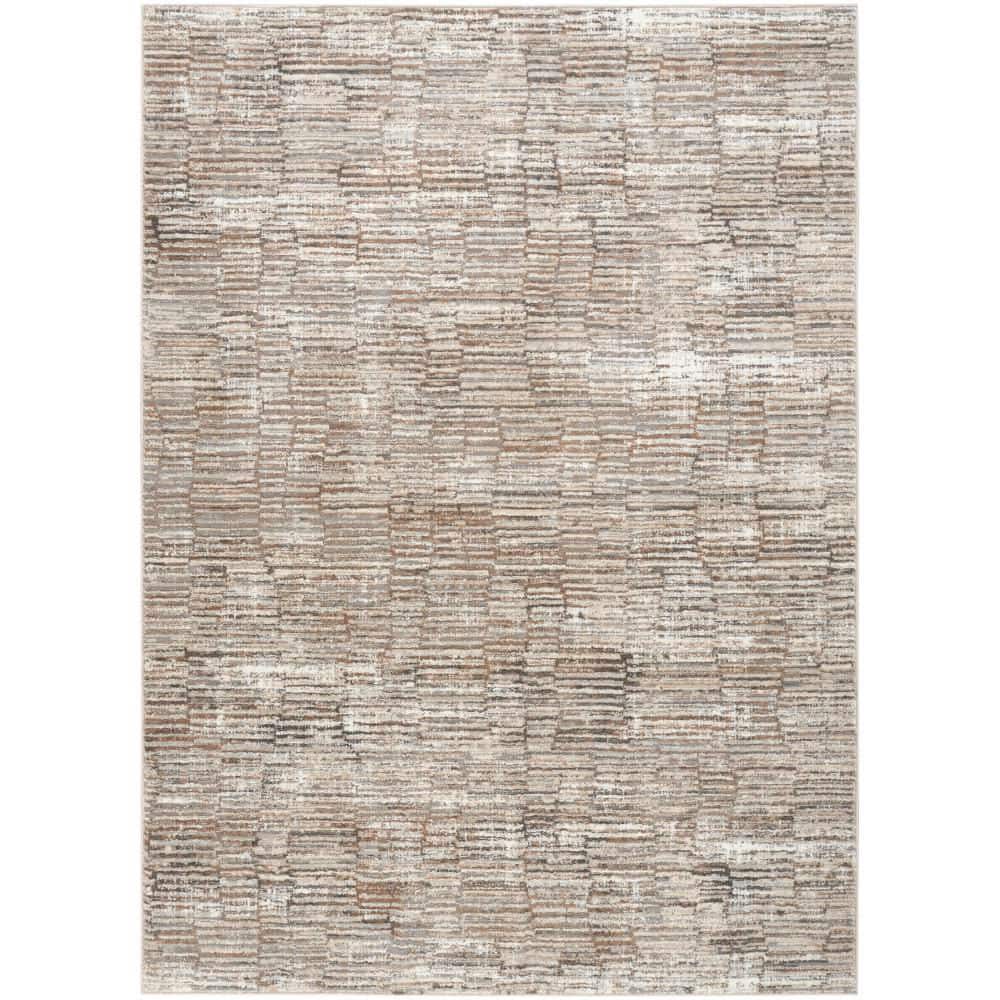 Eco-Friendly Ivory Mocha 5 ft. x 7 ft. Abstract Contemporary Area Rug - Hercitys