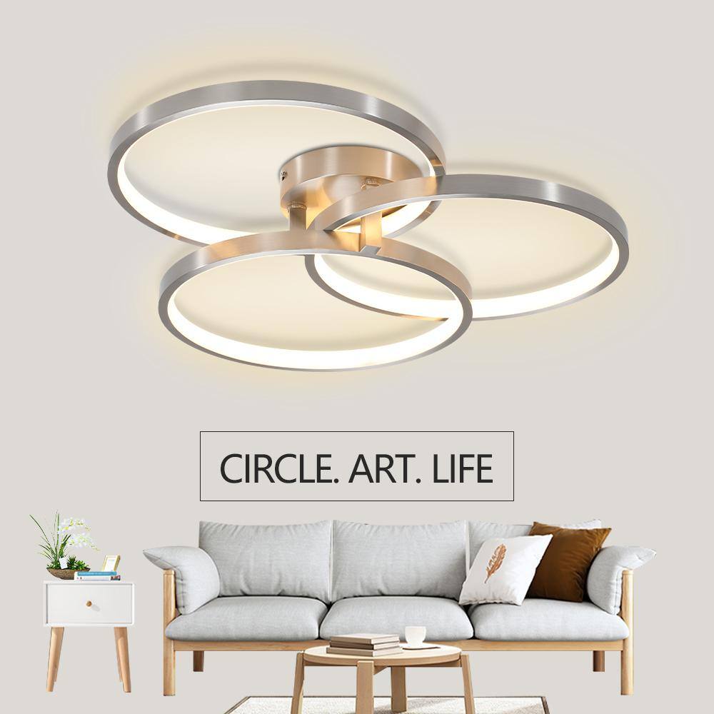 LED 3 Rings LED Light Fixtures Semi-Flush Mount Gold Chandelier Dimmable 3000K-5000K Modern Ceiling Lamp - Hercitys
