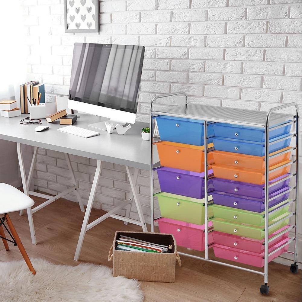 Multi-Colored Steel Frame 15-Drawer Utility Rolling Organizer Cart - Hercitys