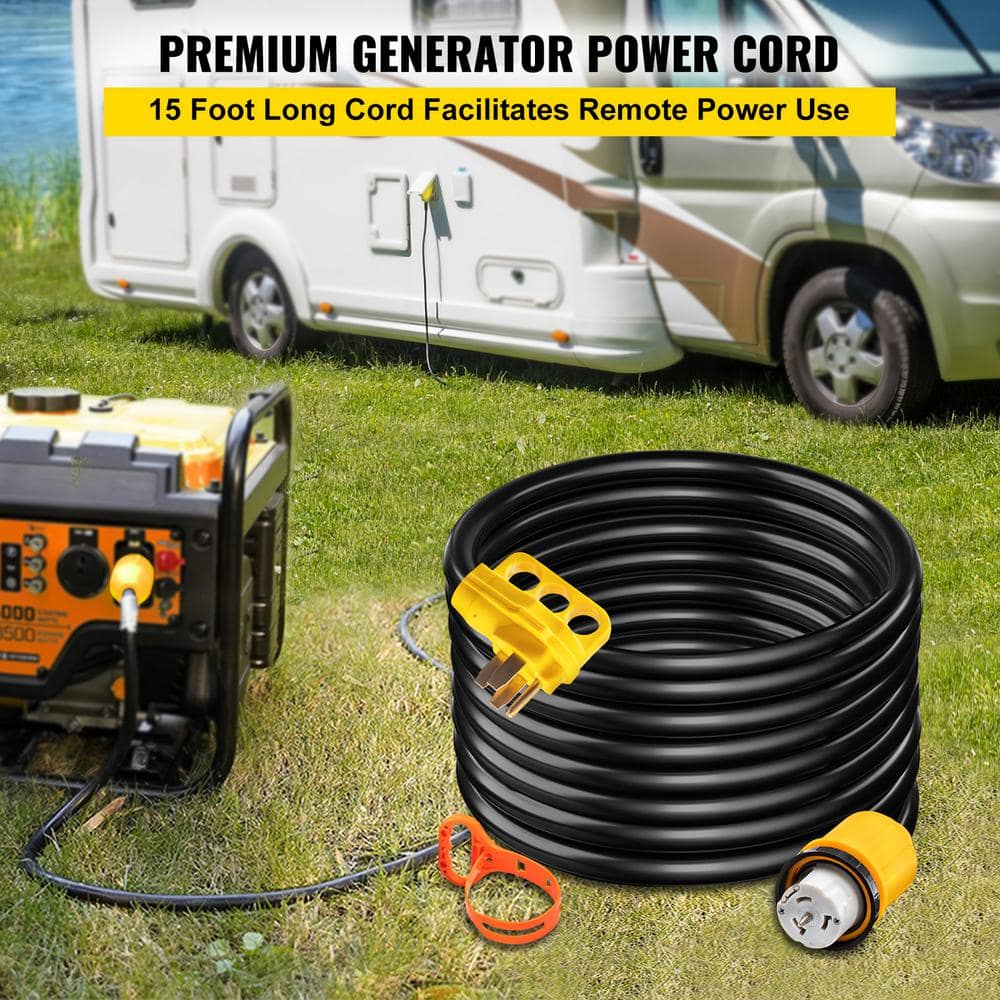 Generator Power Cord 15 ft. 50 Amp RV Extension Cord STW 12,000-Watt 250-Volt N14-50 Outlet ETL Listed Pure Copper Cable - Hercitys
