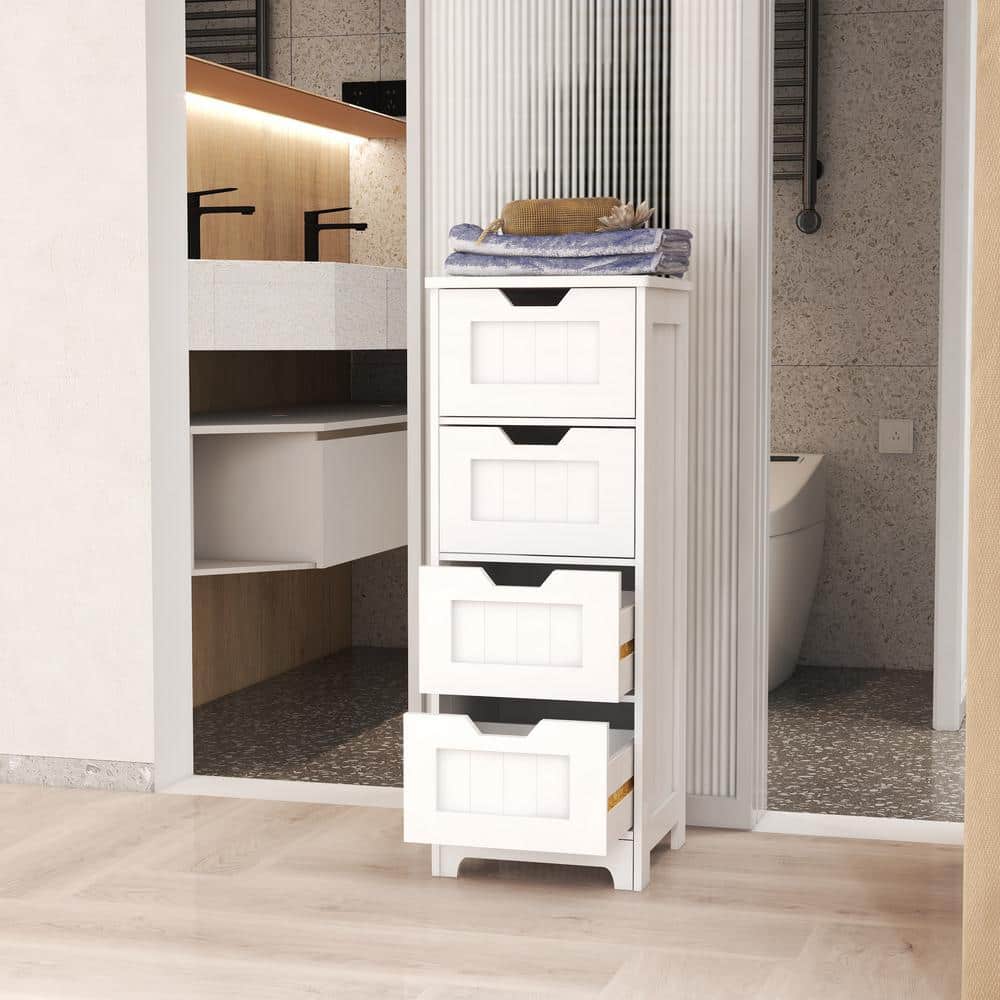 White Freestanding Storage Cabinet with 4 Drawers, Suitable for Bathroom, Living Room, Kitchen - Hercitys