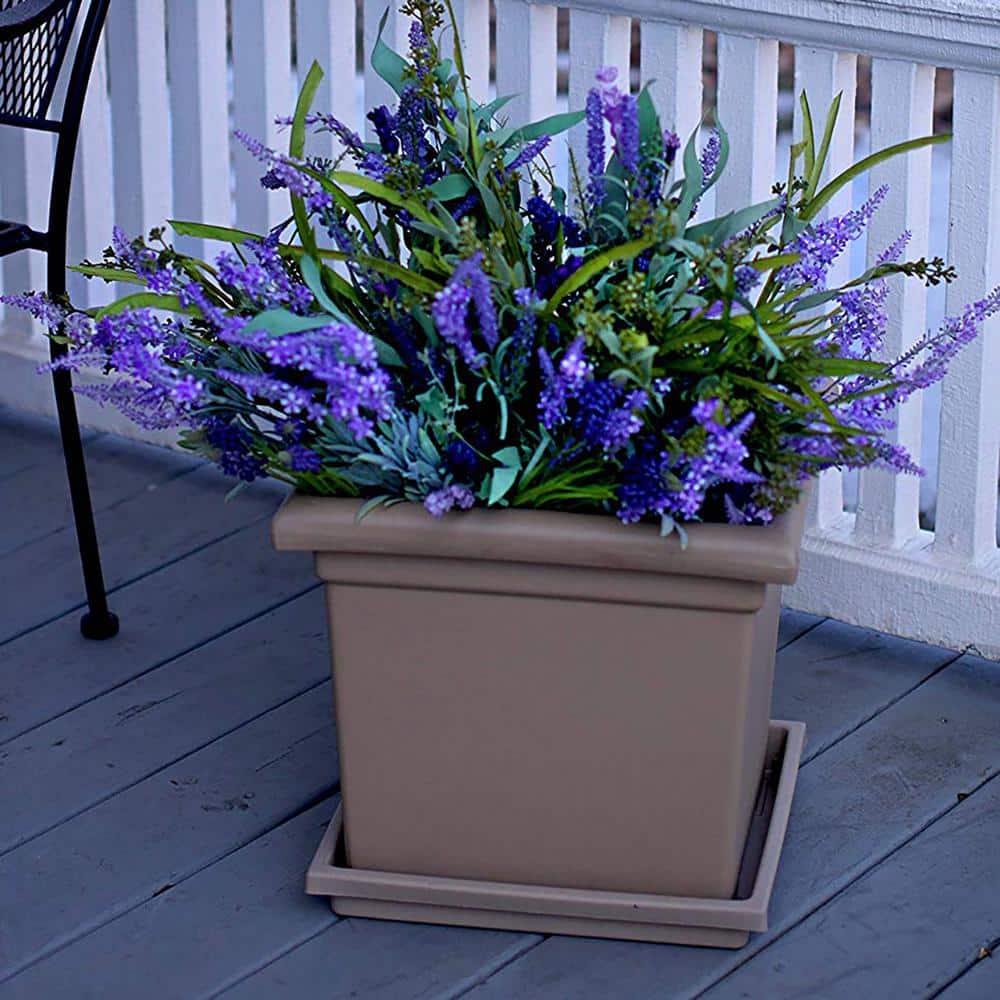 ROS15500A34 15.5 in. Sandstone Brown Plastic Outdoor Square Accent Planter - Hercitys